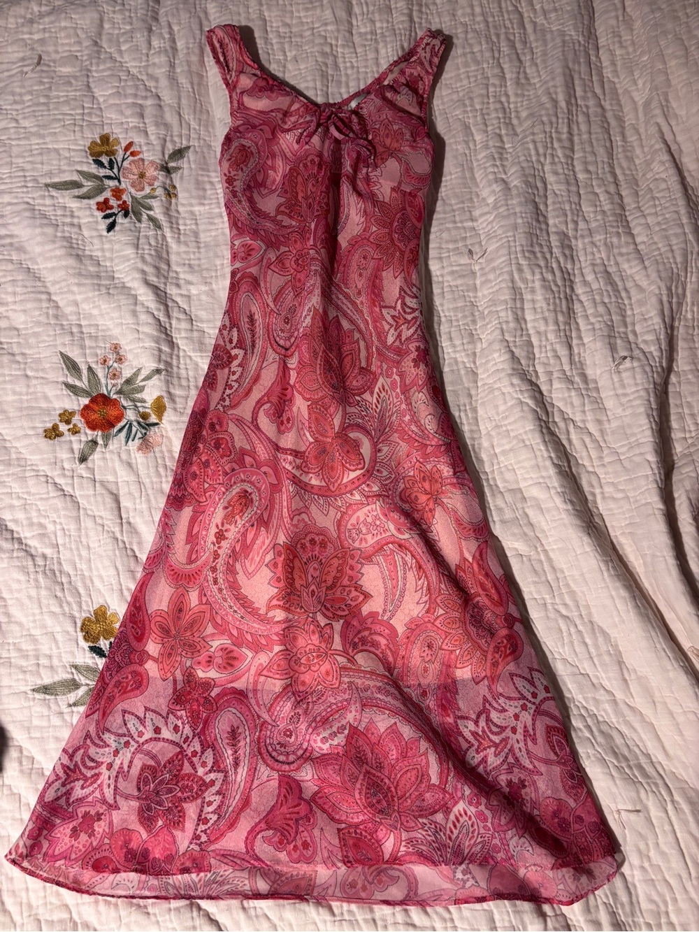 Vintage Pink Patterned Midi Slip Dress